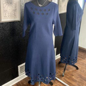 Navy Blue Laser Cut Nic + Zoe Long Sleeve Dress